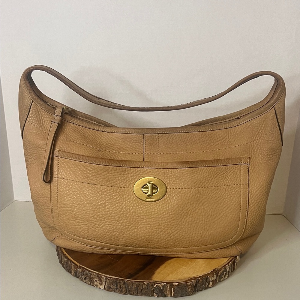 Coach Tan Leather Hobo Bag with Gold Hardware